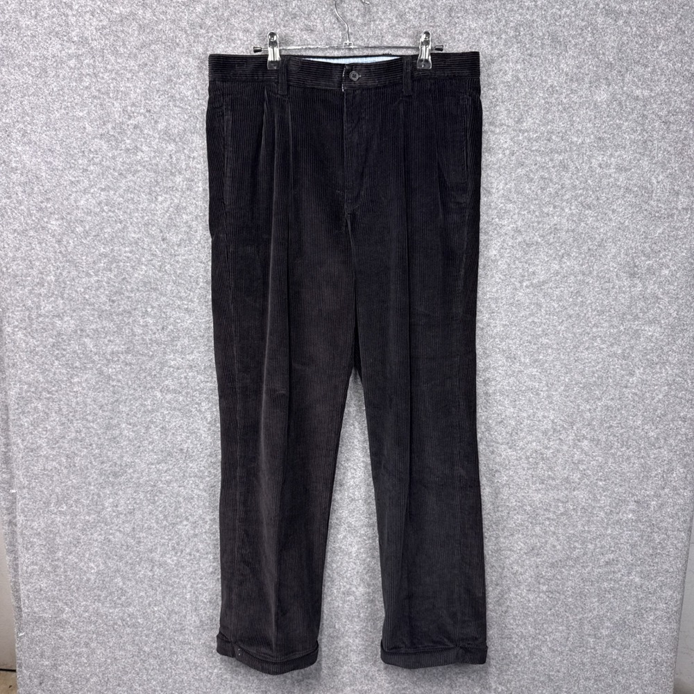 Club Room Men Pleated Corduroy Pants 33x30 Black Cotton Blend Straight Leg New